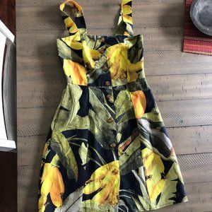 FARM RIO BLACK BANANA CRAZE LINEN MINI DRESS